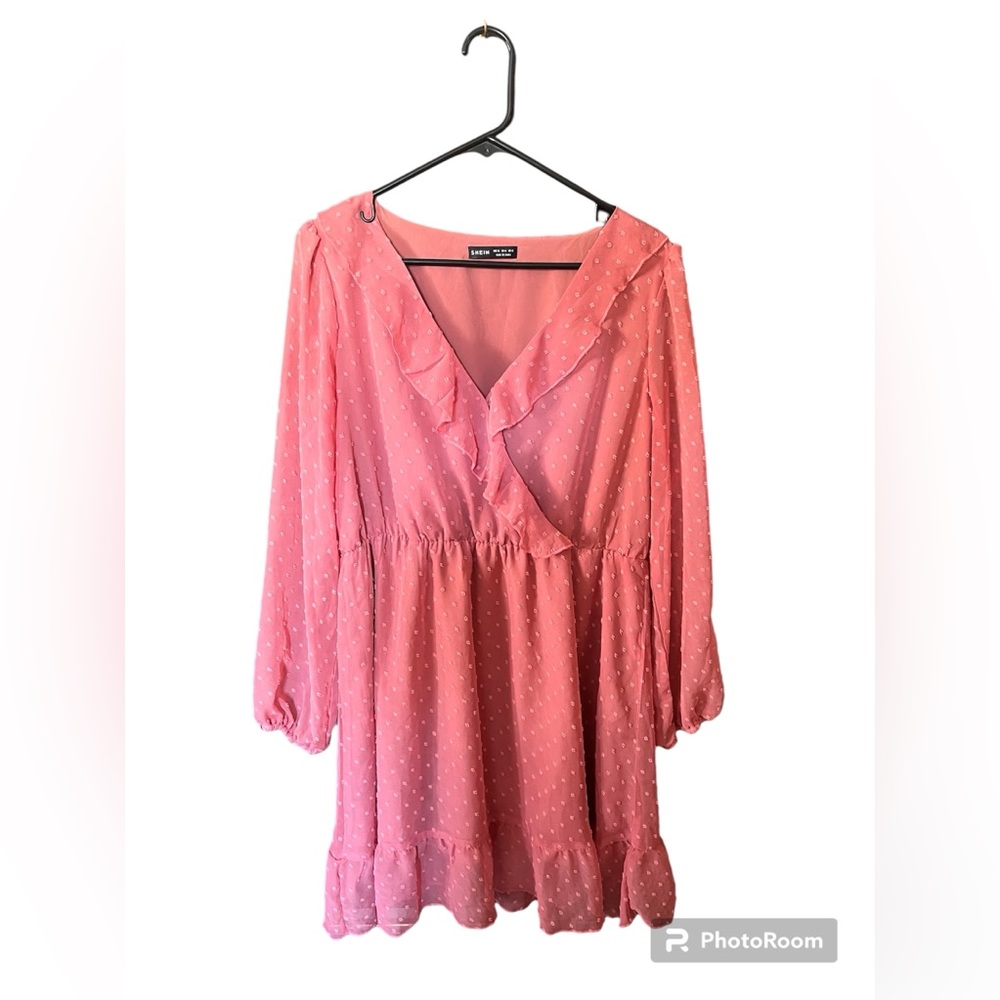 Shein Swiss dot dusty rose dress